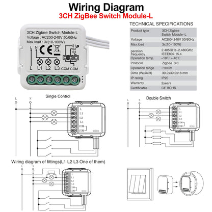 GIRIER Tuya ZigBee 3.0 Smart Switch Module No Neutral Wire Required Smart Home DIY Light Breaker Works with Alexa Google Home