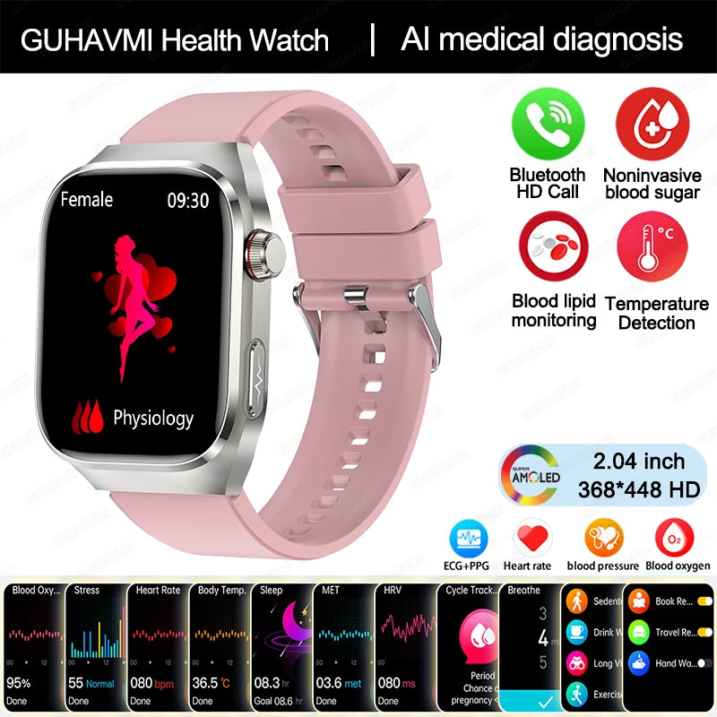 2024 New Medical Grade Uric Acid Blood Fat Smartwatch ECG Blood Glucose Heart Rate Blood Pressure Health Monitoring Smart Watch