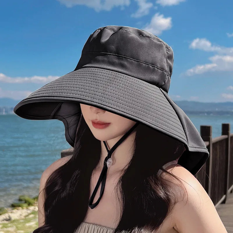 Outdoor Sun Bucket Hat for Women Girls Fishing Hat Wide Brim Bucket Hat with Neck Cover 50+ UPF Protection Safari Cap