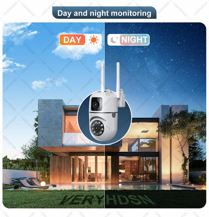 8MP Dual Lens IP Camera Outdoor Wifi Surveillance Camera PTZ Dual Screen AI Auto Tracking Security Protection Video Waterproof