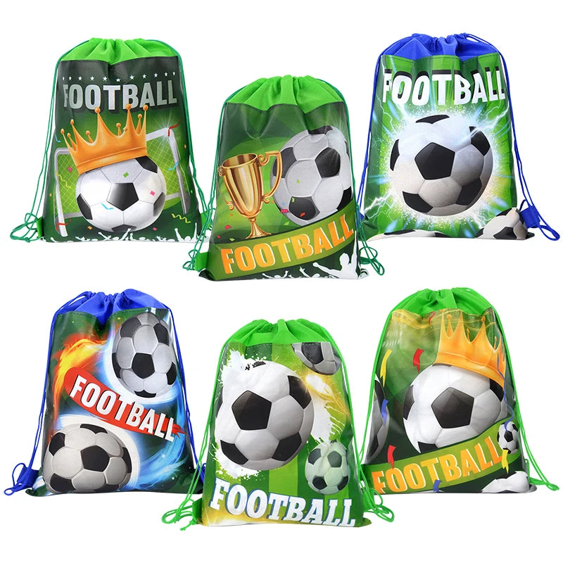 3/10pcs Football Non-woven Gifts Bag Soccer Birthday Candy Packing Snacks Storage Bags Drawstring Backpack For Kids Sports Party