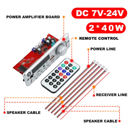 Bluetooth 5.0 MP3 Decoder Board 160W 150W Amplifier Audio Player 12V DIY MP3 Player Car FM Radio Module TF USB Mic Record Call