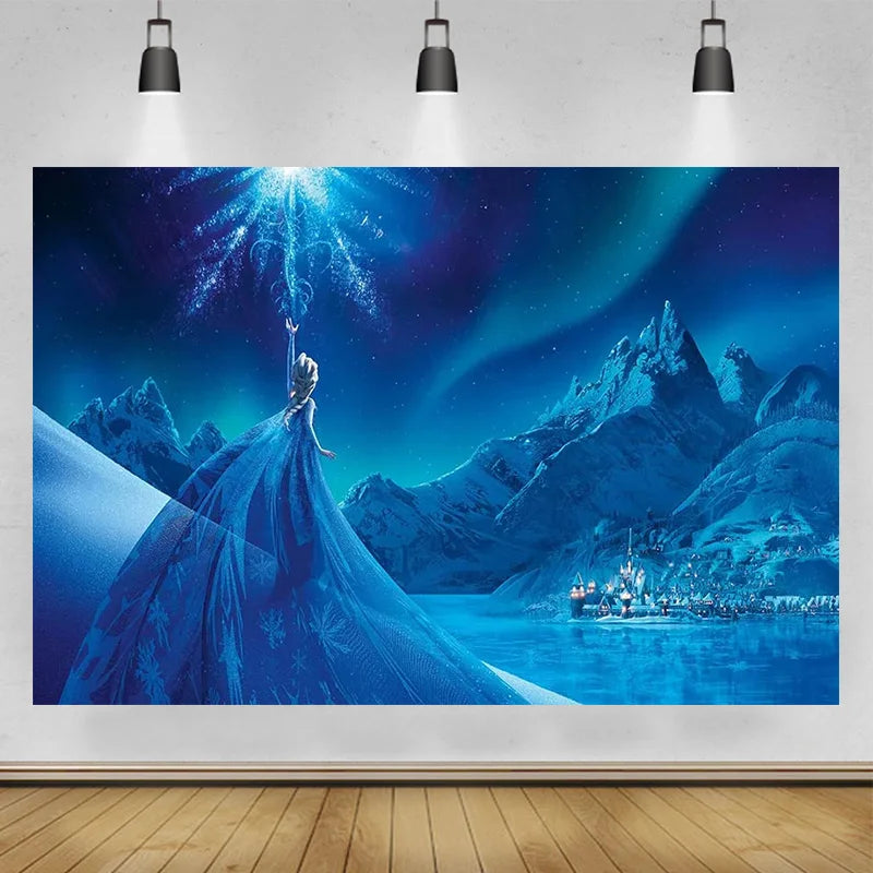 Disney "Frozen" Background Anna Elsa Princess Theme Backdrop Children's Birthday Party Decoration Baby Shower Party Props Banner