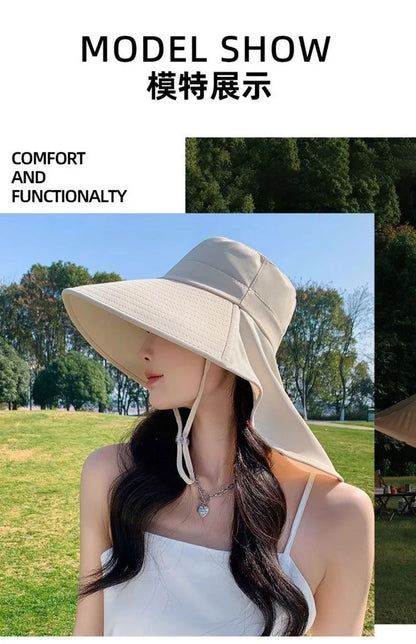 Outdoor Sun Bucket Hat for Women Girls Fishing Hat Wide Brim Bucket Hat with Neck Cover 50+ UPF Protection Safari Cap