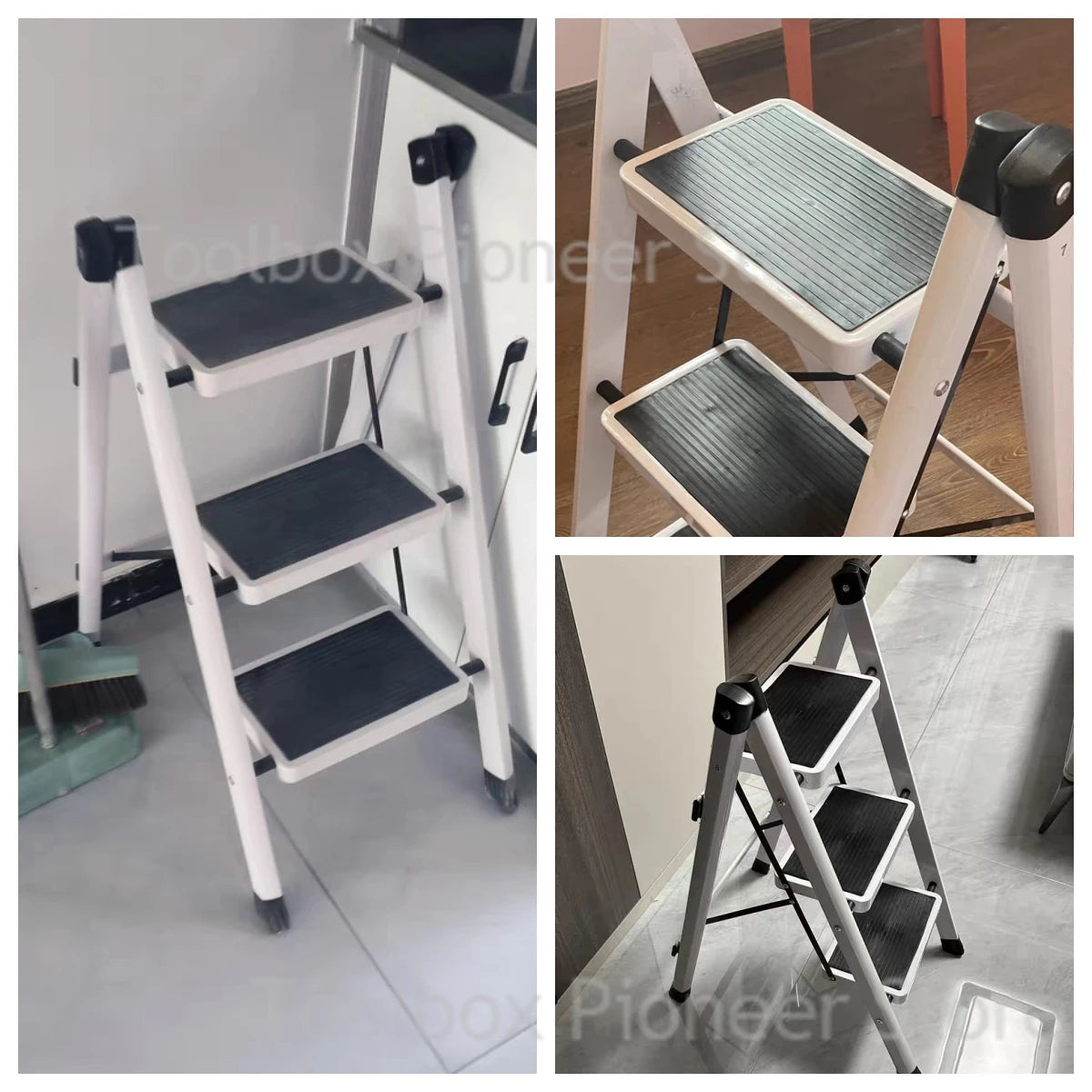 White Folding Ladder Chair Carbon Steel High Stools Strong Load-bearing Thickened Kitchen Step Ladder Stool