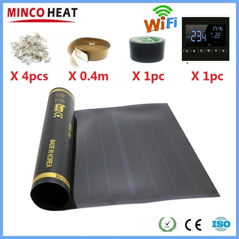 50cmX4m 2m2 Infrared Graphene PTC Heating Film Warm Floor Mat With WiFi Thermostat Temperature Controller