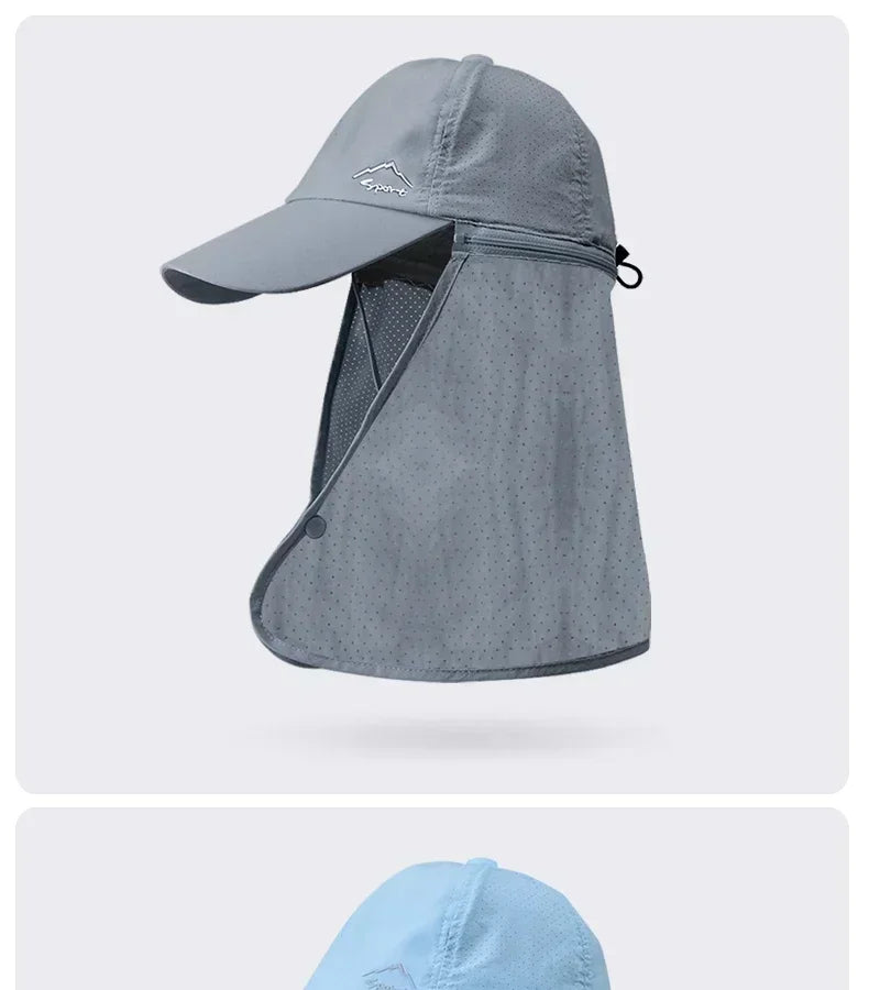 Men Summer Fishing Sun Protection Baseball Cap Quick Drying Waterproof Detachable Sun Cap Shawl Women Outdoor Bicycle Visor Nasi