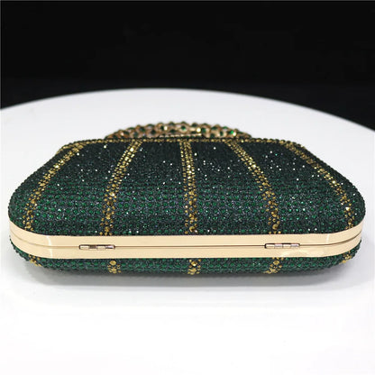 Popular In Nigeria Exquisite Evening Bags With Diamond Design Fashion Handle Clutch Rhinestone Embellished Long Chain Bag