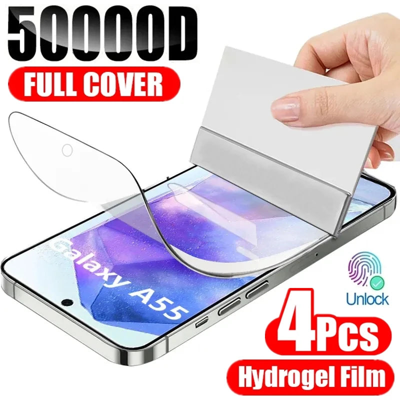 4Pcs Full Cover Hydrogel Film For Samsung A55 A54 A15 A34 A14 A13 A53 A52 A12 A33 A23 A32 A73 A03 A50 A70 A21S Screen Protector