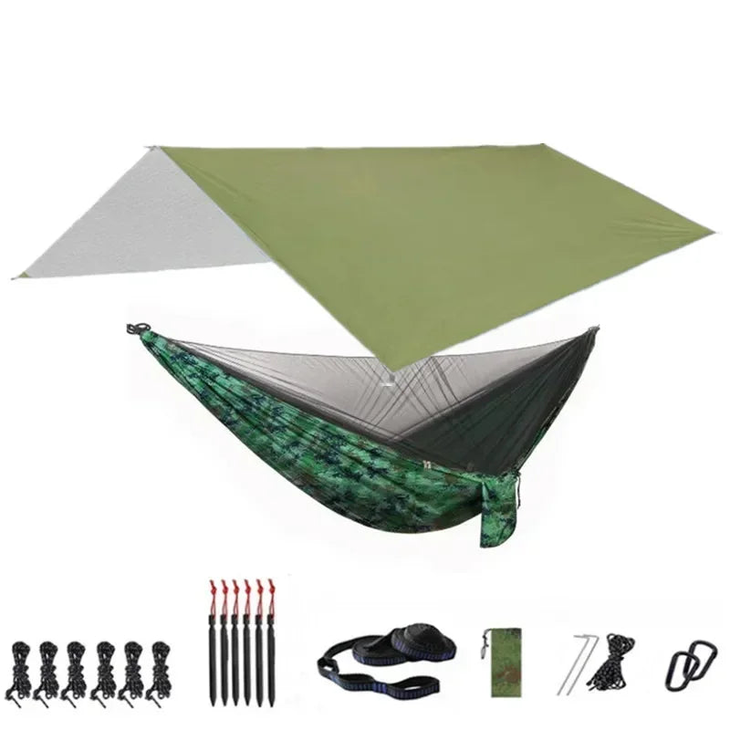 Camping Hammock with Bug Net and Rainfly Tarp,118x118in Portable Waterproof and UV Protection Hammock Tent for Indoor, Outdoor