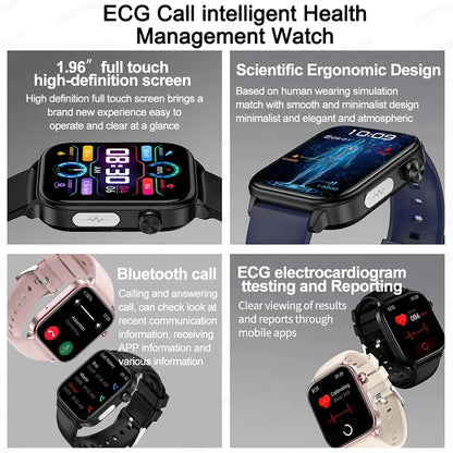 AI Medical Grade Health Smart Watch Women ECG+PPG+HRV Micro Examination Blood Sugar Fat Uric Acid Heart Rate BT Call Smartwatch