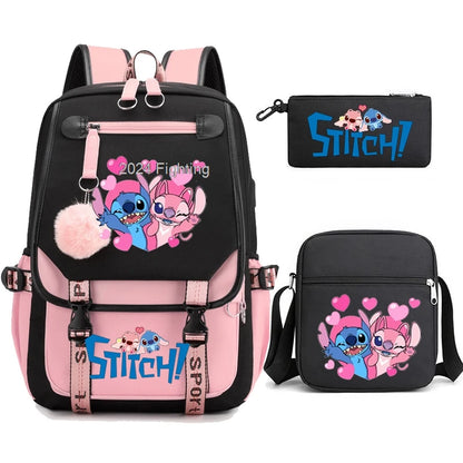 3pcs Lilo And Stitch Backpacks Capacity School Students Schoolbag Junior High School leisure Girls With Shoulder bag