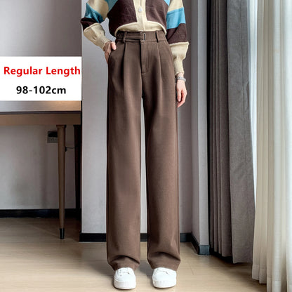 Seoulish Autumn Winter Thicken Woolen Casual Loose Full Length Pants 2023 New Button High Waist Chic Wide Leg Trousers Female