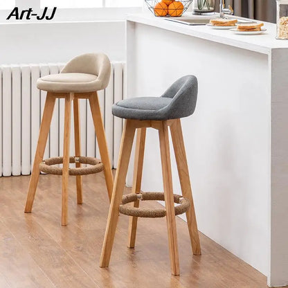 Solid Wood Bar Chair Nordic Rotatable High Foot stool Retro Pub Cafe Night Club High stool Modern Simple Backrest High Chair