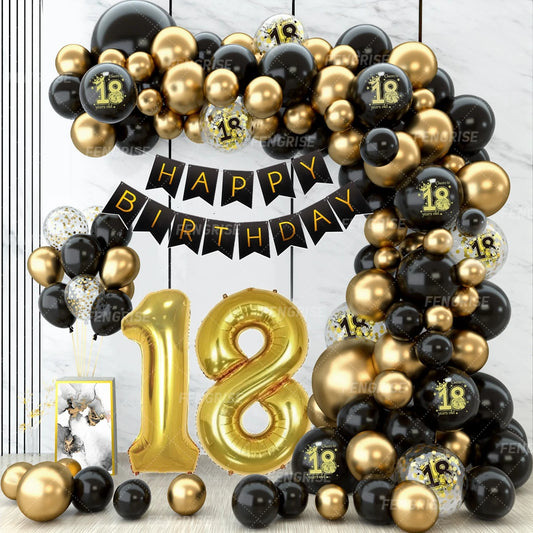 Black Gold Balloon Garland Arch Kit Confetti Latex Balloon Happy 18 30 40 50 Year Old Birthday Party Decor Adults Anniversary