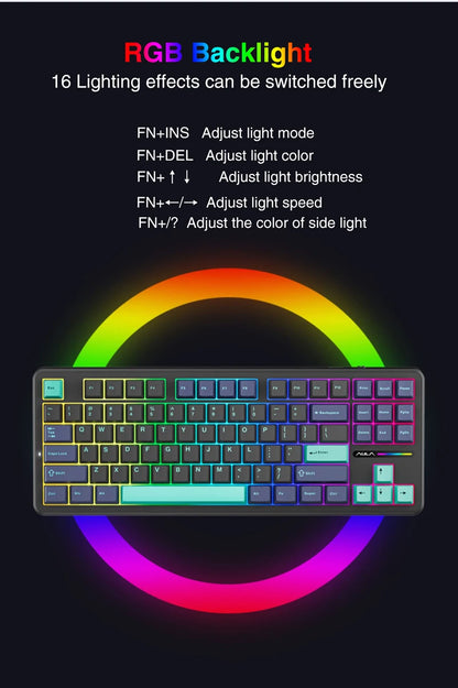 AULA F87 Mechanical Keyboard 2.4G/USB/Bluetooth 3 Mode Wireless Gaming Keyboard 87 Keys Hotswap RGB Gasket Keyboard