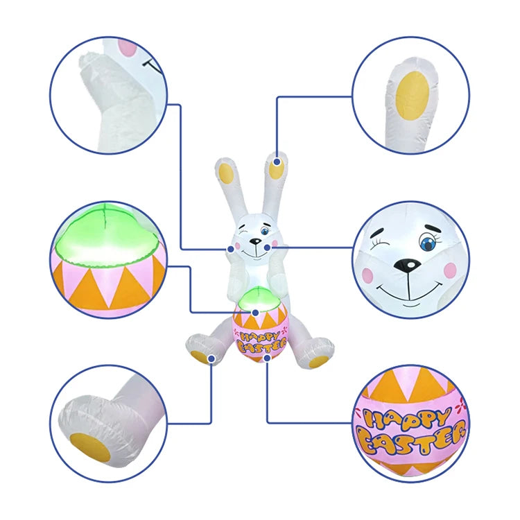 2024 Happy Easter Celebration Decoration LED Light Giant Easter Egg Bunny Rabbit Inflatable Toy for Outdoor Home Garden Ornament