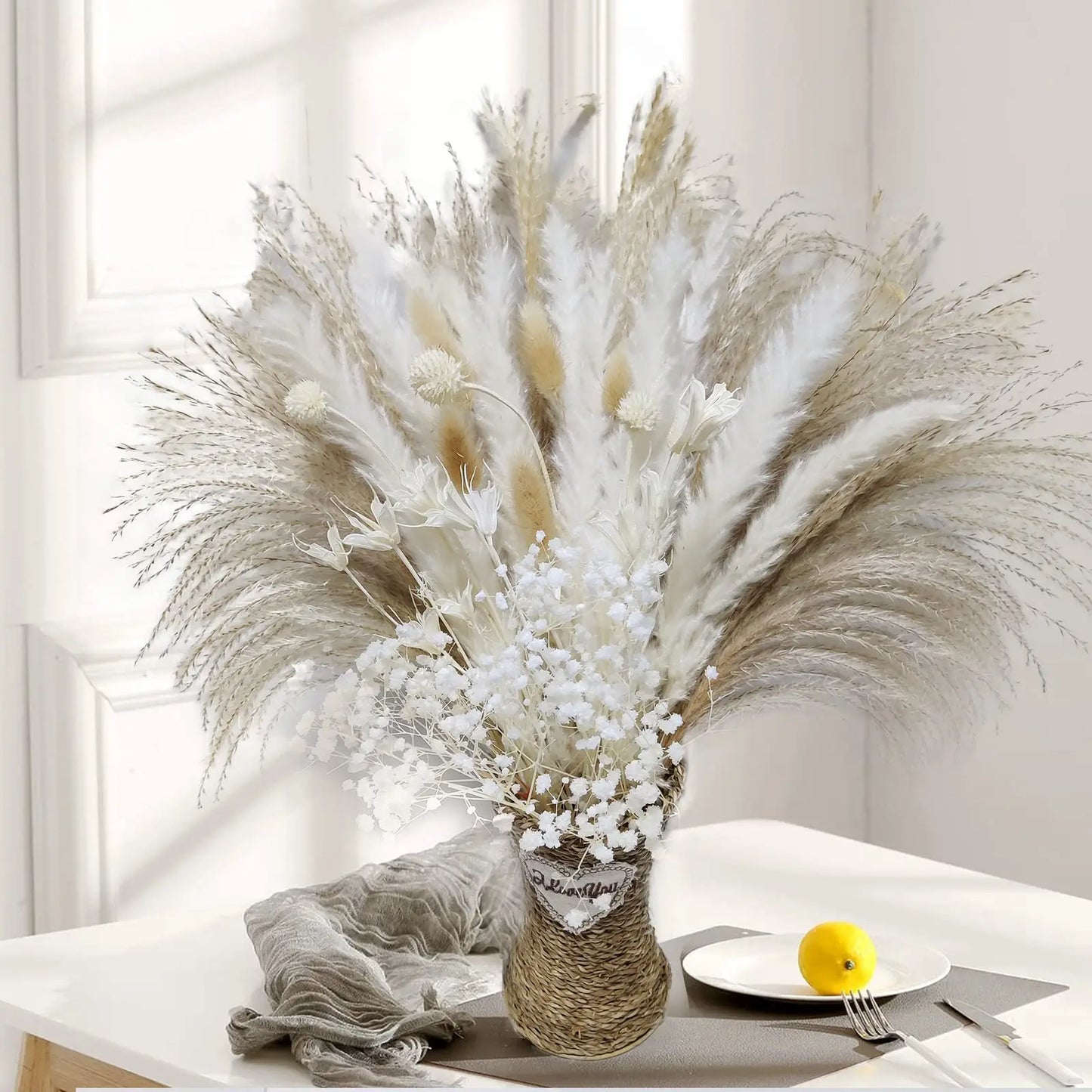 120Pcs Dried Pampas Grass Decor Flowers for Vase Pompas Grass Wedding Boho Decor,Natural Pampas Bouquet Garden Home Decoration