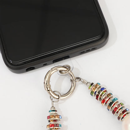 Women Cell Phone Sparkling Lanyard Pearls Beads Diamond Phone Straps with Tether Tab Phone Case Chain Hands-Free Wrist Strap