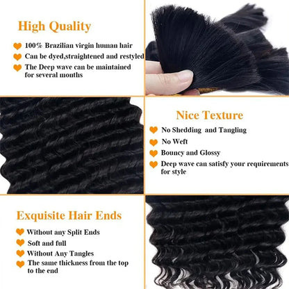 Bulk Braiding Hair 100% Human hair Deep Wave Unprocessed No Weft Boho Braids Human Hair Bulk Extensions Brazilian Remy Hair