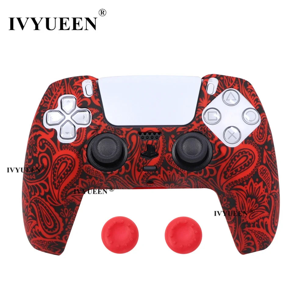 Water Transfer Printing Protective Silicone Case for Sony Playstation 5 PS5 Controller Rubber Cover Joysticks Thumb Grips Caps