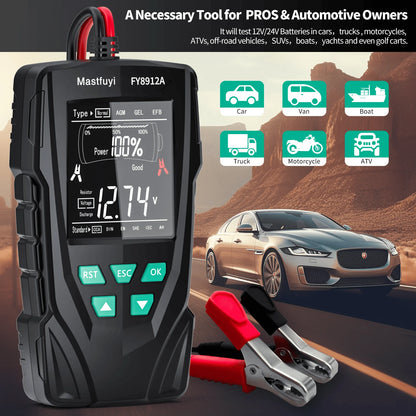 MASTFUYI Car Battery Tester 12V/24V Battery System Analyzer 50-2000CCA Battery Health Display Comprehensive Diagnostic Test Tool