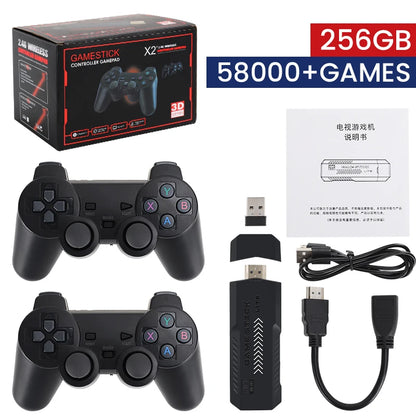 X2 Plus Game Stick 4K HD Video Game Console 2.4G Double Wireless Controller Game Stick For N64/PSP/PS1/GBA