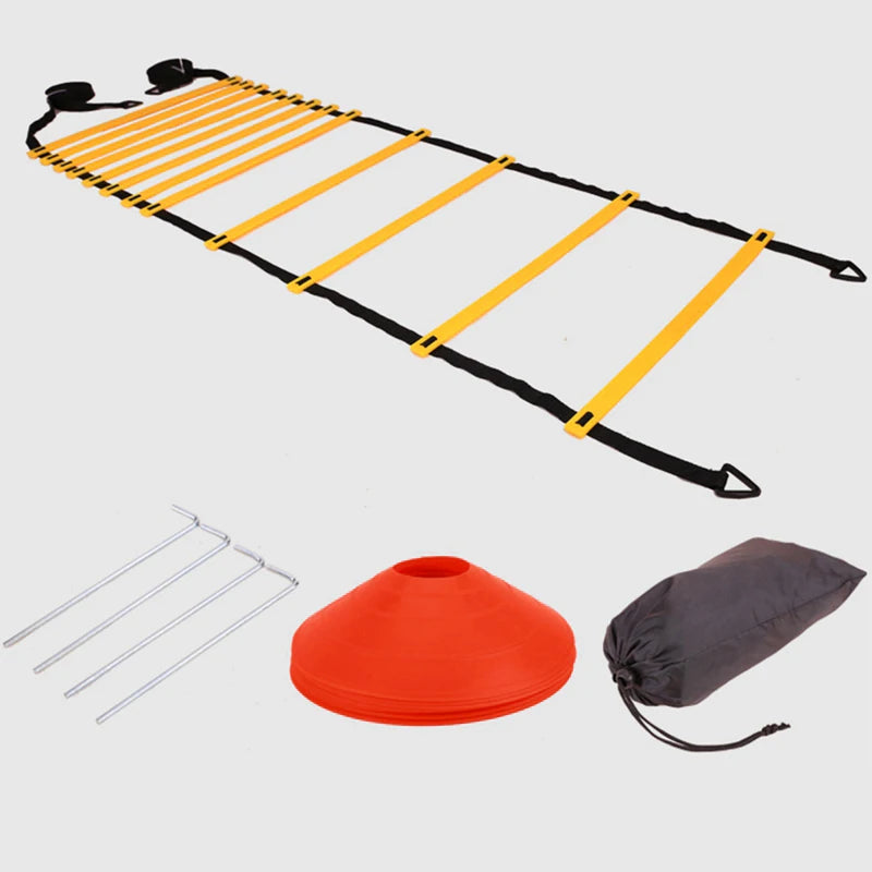 1Set Soccer Agility Training Equipment Set 12 Rung Agility Ladder 10 Disc Cones 4 Steel Stakes Soccer Speed Training Equipment