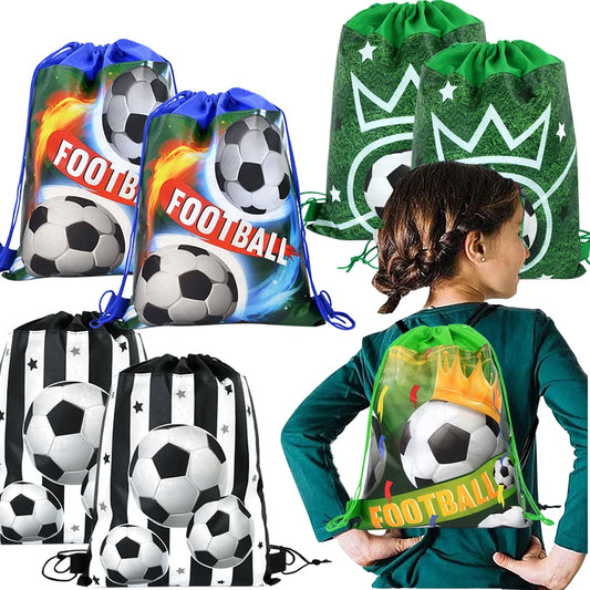 3/10pcs Football Non-woven Gifts Bag Soccer Birthday Candy Packing Snacks Storage Bags Drawstring Backpack For Kids Sports Party