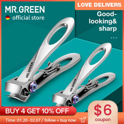 MR.GREEN Nail Clippers Wide Jaw Opening Stainless Steel Fingernail Clipper Thick Hard Toenail Cutter Manicure Scissors tools