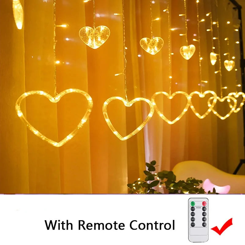 3.5M Curtain Garland Heart-shaped LED Fairy String Lights 220V/110V For Valentine Day Bedroom Christmas Wedding Party Decoration