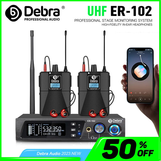 Debra ER102 UHF In Ear Monitor Wireless System With Multiple Professional Transmitter For Small Concerts And Home Theater.