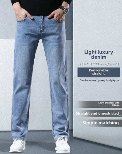 2024  Men's Workwear Jeans Classic Stretch Fabrics Loose Straight-leg Trousers Casual All-match Denim Pants Male