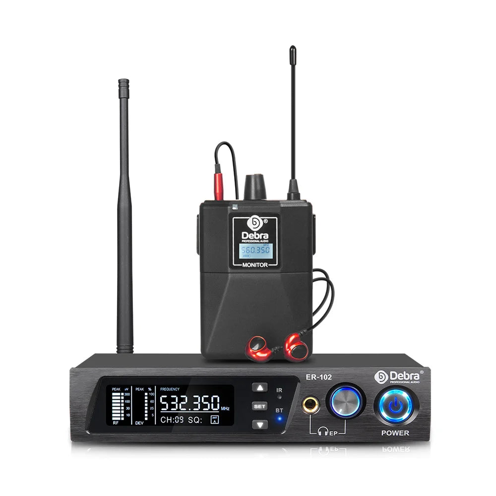 Debra ER102 UHF In Ear Monitor Wireless System With Multiple Professional Transmitter For Small Concerts And Home Theater.