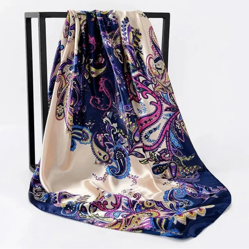 90*90cm Luxury quality silk spring autumn women new printing scarves fashion sunscreen large size shawl tourism seaside muffler