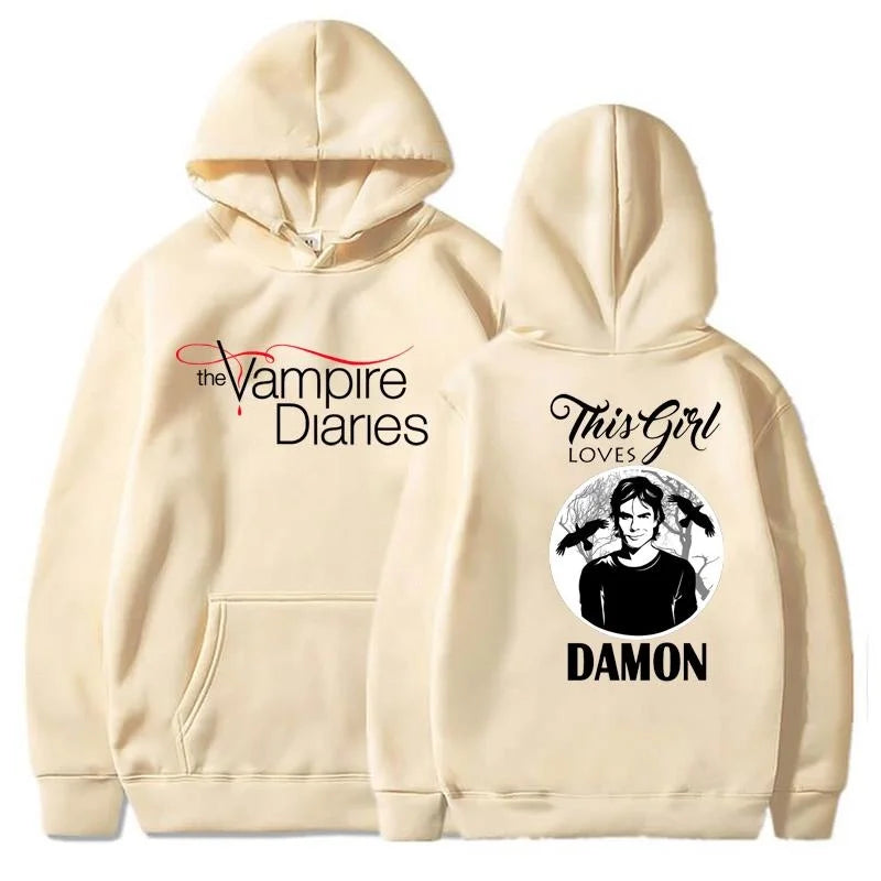 The Vampire Diaries Hoodies Women Fashion Personality Hooded Sweatshirt Casual Outdoor Loose Long Sleeve Pullover