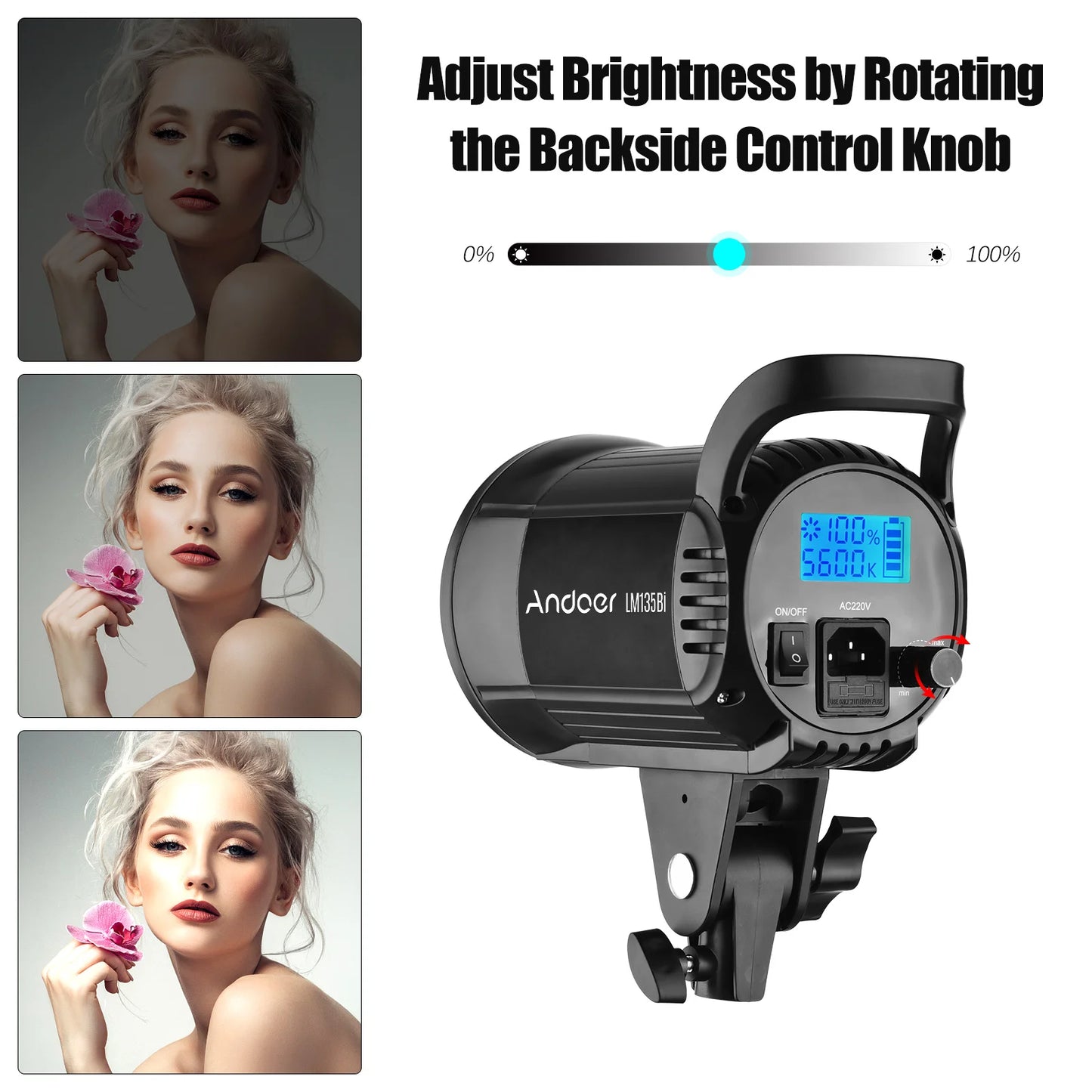 Andoer LM135Bi LED Fill Light 135W Studio Video Light 3000K-5600K Bowens Mount for Product Portrait Wedding Live Streaming