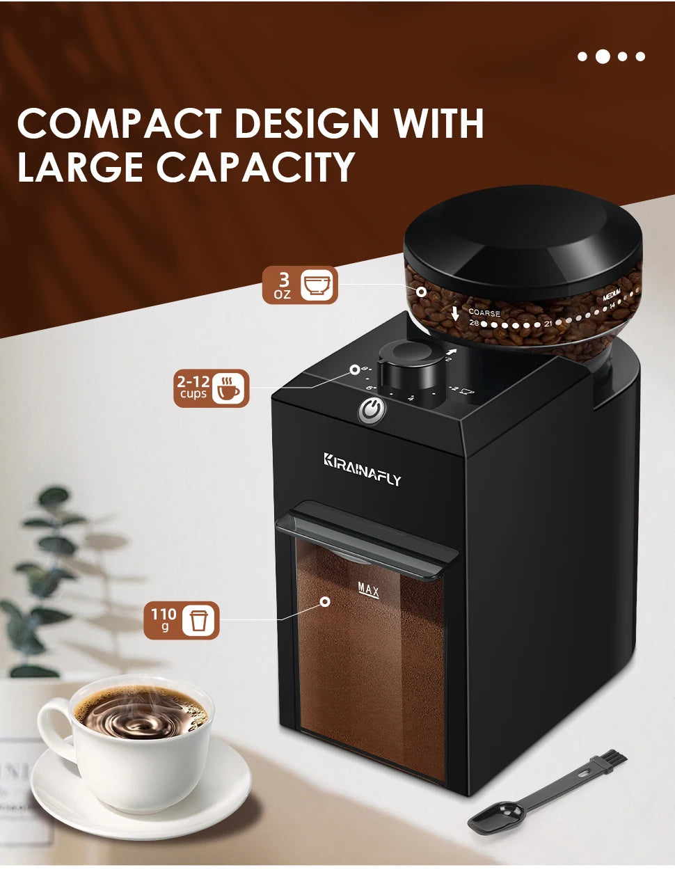 Automatic Burr Mill Coffee Grinder Electric Coffee Bean Grinding With 28 Adjustable Gears for Espresso French Press Drip Coffee