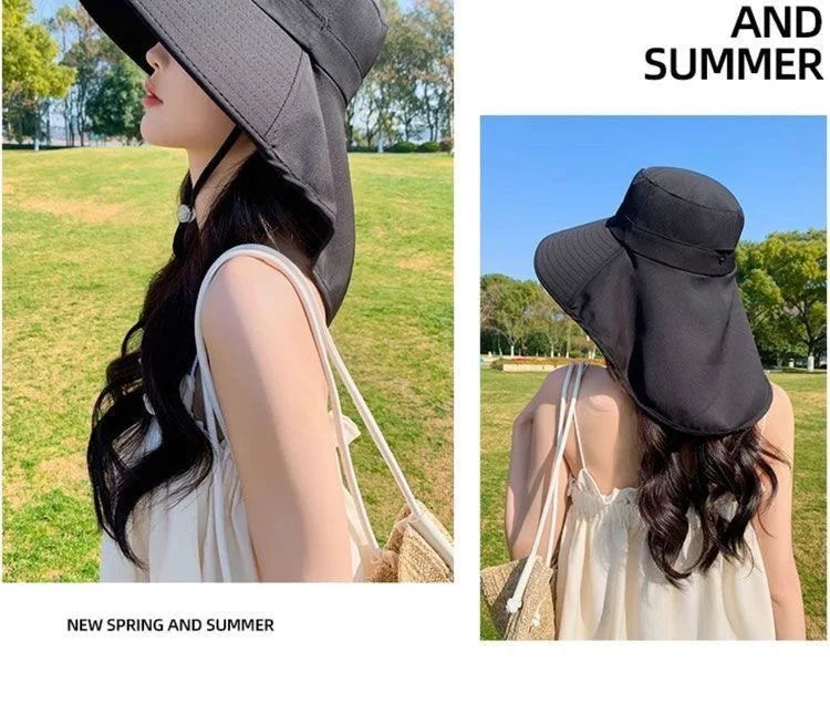 Outdoor Sun Bucket Hat for Women Girls Fishing Hat Wide Brim Bucket Hat with Neck Cover 50+ UPF Protection Safari Cap