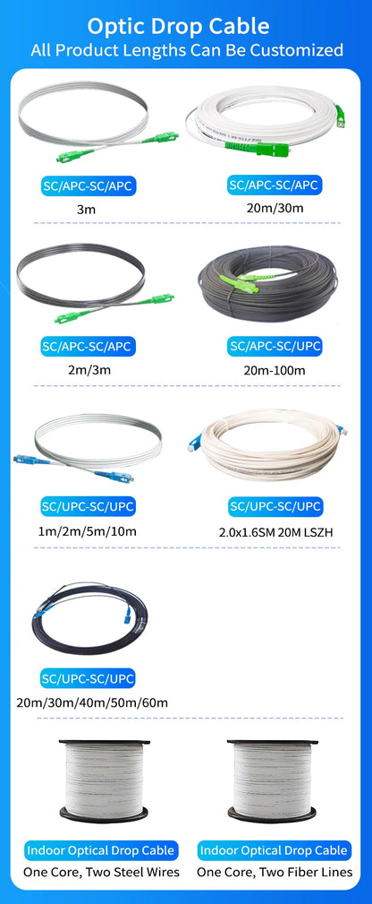 Fiber Drop Cable G657A2 LSZH Cable Fibra Optica FTTH Fiber Optic Patch Cord SC/APC-SC/APC Single Mode 20M/30M Extension Wire