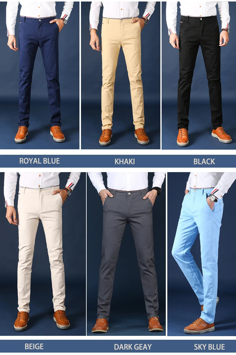 6 Colors Fashion Mens Slim Fit Casual Pants Korea Style Business Work Trousers All-match Mens Midwaist Straight Casual Pants