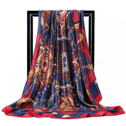 90*90cm Luxury quality silk spring autumn women new printing scarves fashion sunscreen large size shawl tourism seaside muffler