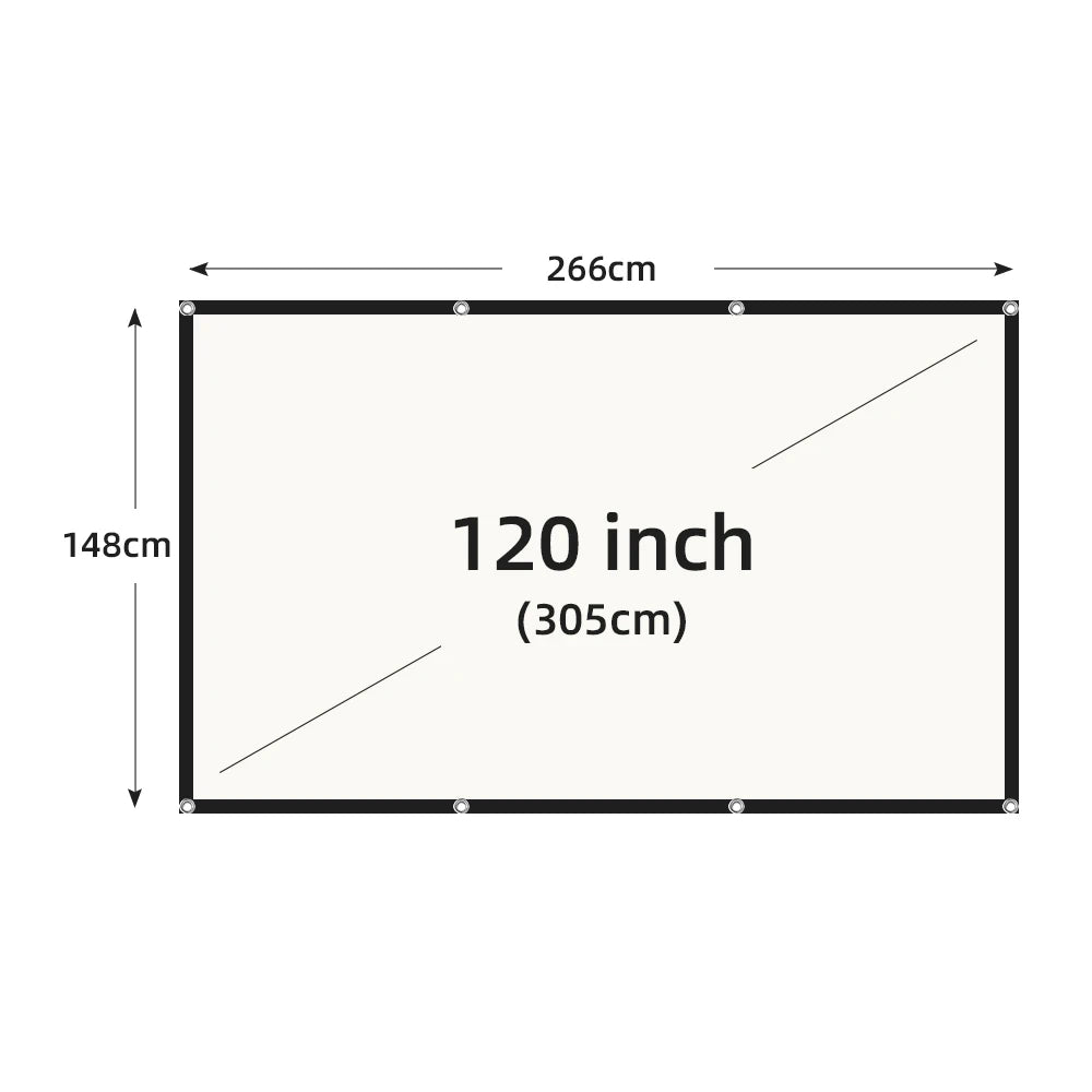 VEIDADZ Projector Screen White Grid Anti-Light 160°Viewing Angle 60 84 100 120 130inch Black Border Metal Hook Reflective Screen