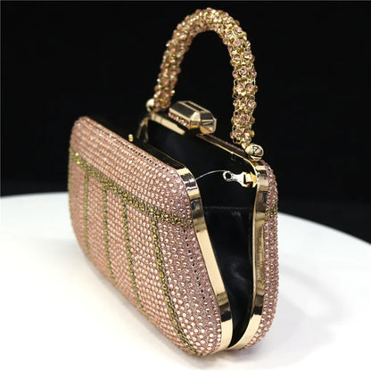 Popular In Nigeria Exquisite Evening Bags With Diamond Design Fashion Handle Clutch Rhinestone Embellished Long Chain Bag