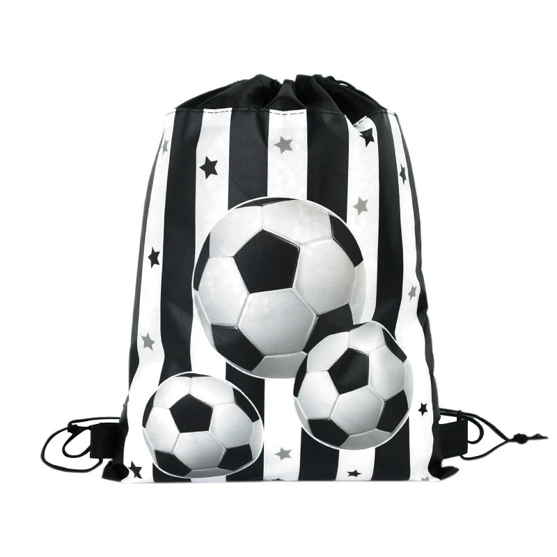 3/10pcs Football Non-woven Gifts Bag Soccer Birthday Candy Packing Snacks Storage Bags Drawstring Backpack For Kids Sports Party