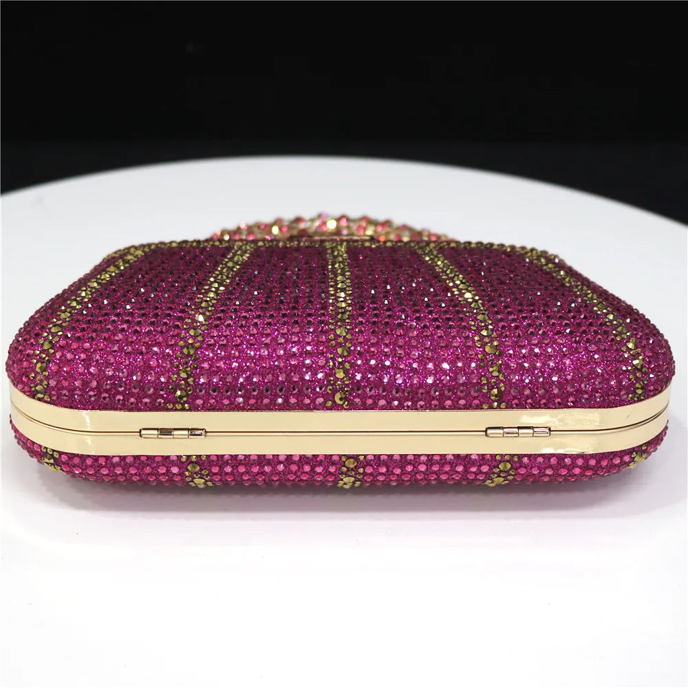 Popular In Nigeria Exquisite Evening Bags With Diamond Design Fashion Handle Clutch Rhinestone Embellished Long Chain Bag