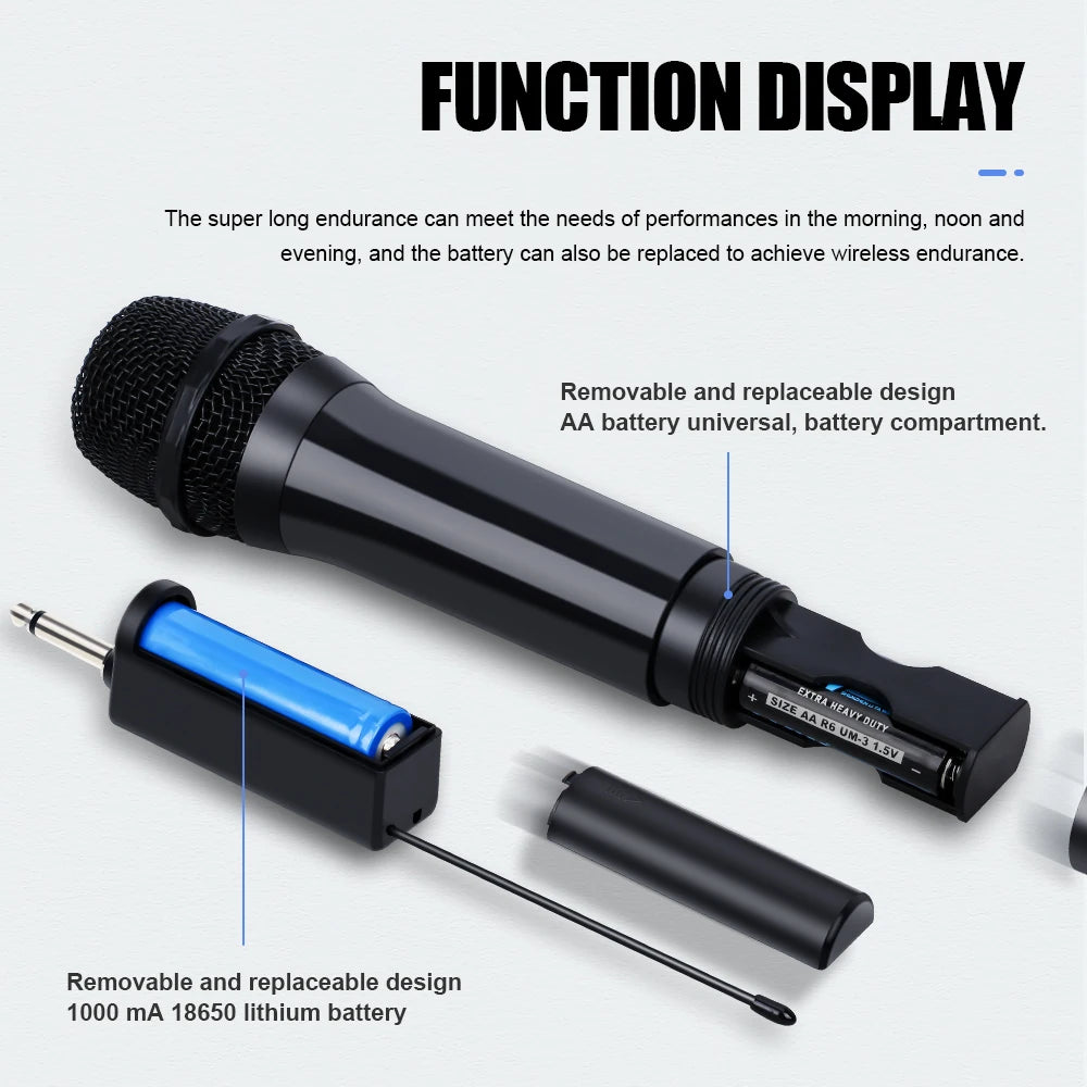 Wireless Microphone Dynamic Handheld Microphones Karaoke Microphone Mic with Rechargeable Receiver for Wedding Party Church Club