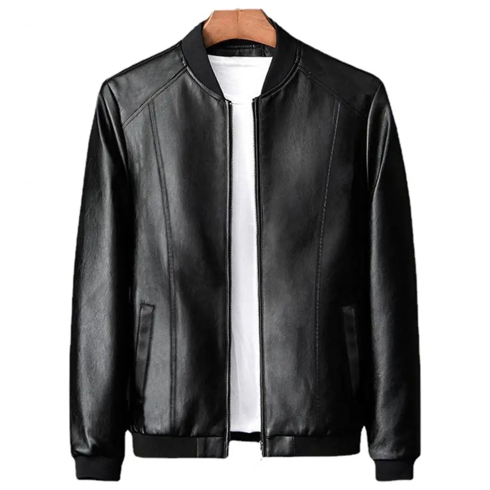 Autumn Winter Men Leather Coat Korean Fashion Solid Color Men Leather Jacket Trend Casual Fit Slim Baseball Clothes