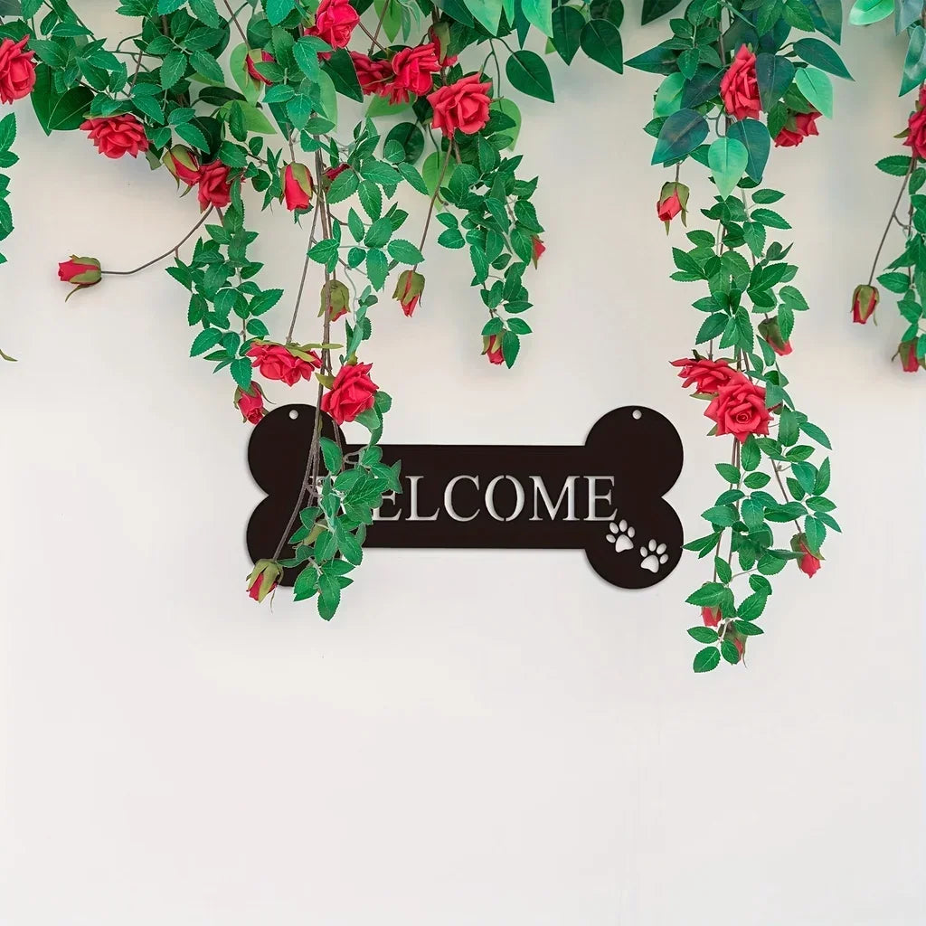 Crafts 1pc,Welcome Bone Dog Metal Sign - Cute Kawaii Wall Decor for Home, Garden, Office, and Yard - Unique Sculpture and Statue