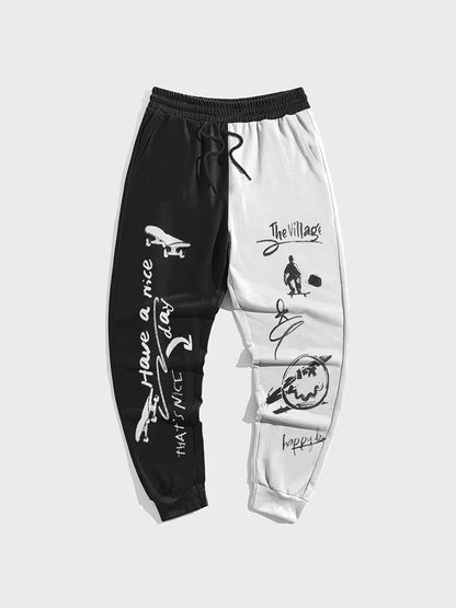 Black White Graffiti Man Pants Fashion Gym Sweatpants Korean Popular Clothe Hip Hop 3D Print Y2k Men's Clothing Winter Trousers